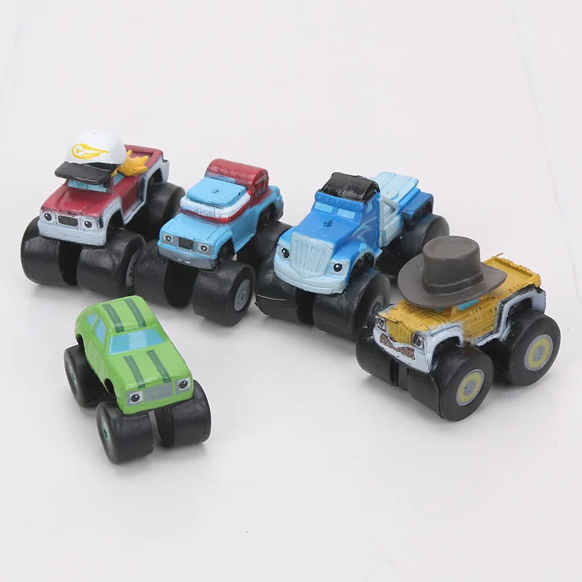 12pcs/set Blaze Flame Machines Trucks Model Miniature Action Figures Cartoon Car Toys Cake Micro Kids Toy Party Decor Gift