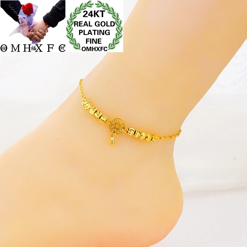 

OMHXFC JB14 Jewelry Wholesale European Fashion Fine Woman Girl Party Birthday Wedding Gift Coin Lucky Beads Summer Beach Anklet