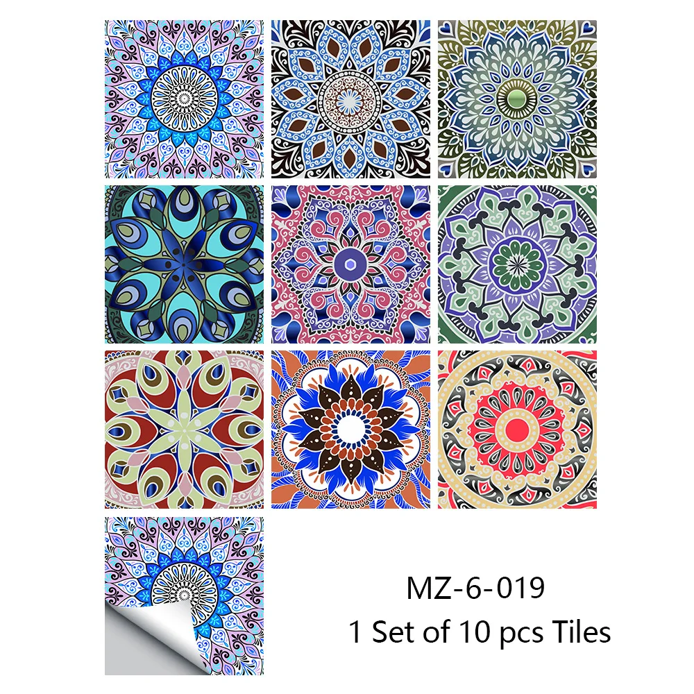 10/15/20cm Mandala Style Matte Surface Tile Sticker Peel & Stick Decoration Film For Tiles /Ground in Kitchen Wardrobe Wallpaper