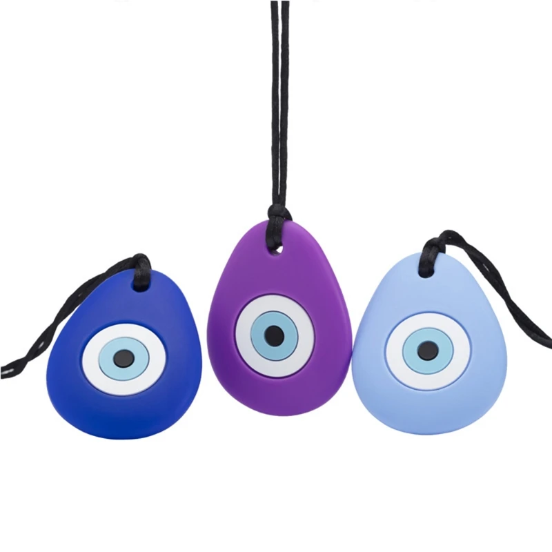 1pc Blue Eye Shape Food Grade Silicone Baby Teethers Safe Soft Silicone Beads Sensory Necklace Toys for Kids Newborn Autism Care