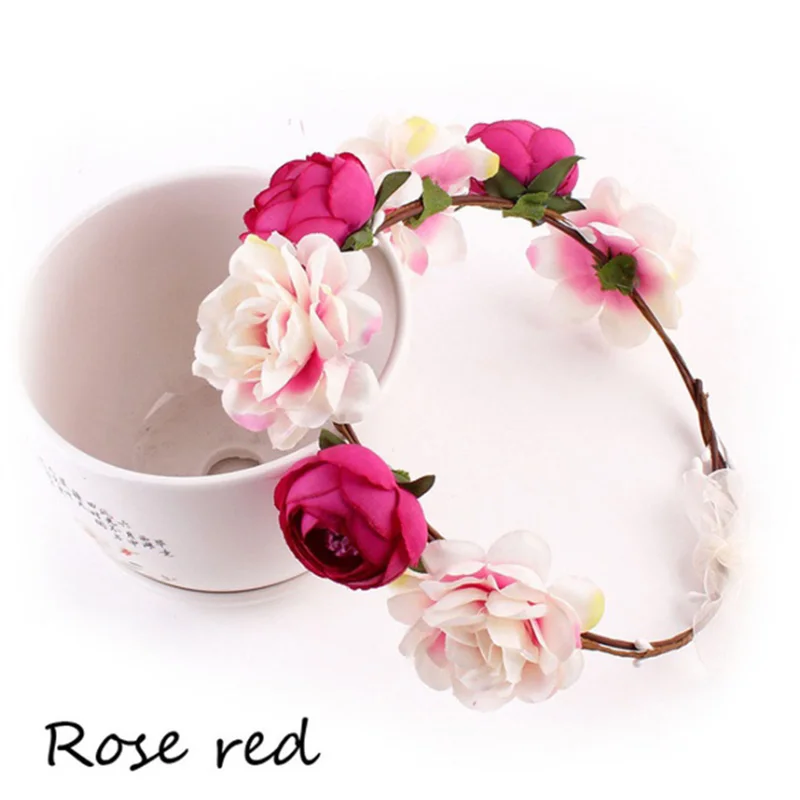 Bride Flower Crown Hair Band Wedding Floral Headband Garland Girl Flower Wreath Elastic Hair Accessories Party Wedding Headpiece