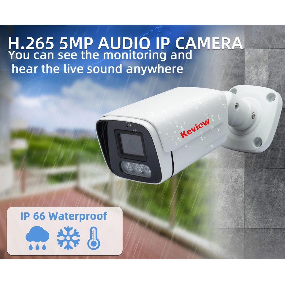 Keview 5MP 3MP Outdoor IP Camera POE Waterproof IP66 H.265 Security Surveillance Camera Bullet CCTV P2P Motion Detection Camera