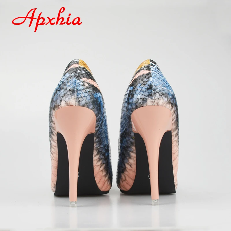 Aphixta Plus Big Size 34-42 Pumps Women Shoes 10cm Thin Heels Snake Print Leather Office Party Dress Stiletto Heels Shoes Woman