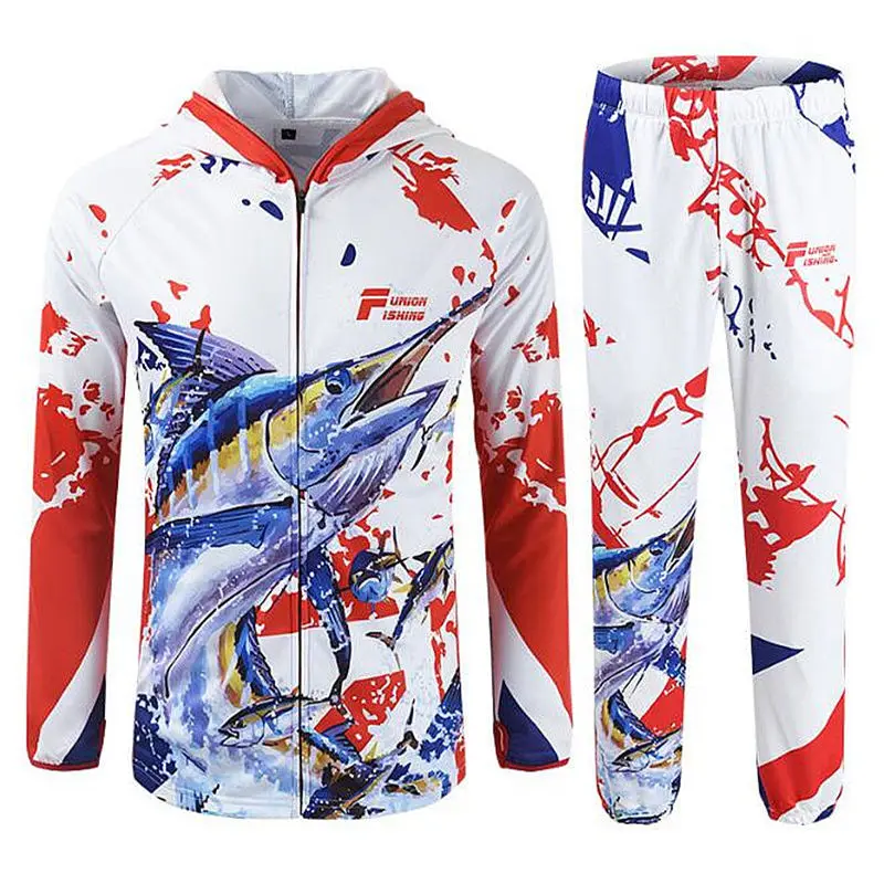 New arrival Hooded Long sleeves men wome Fishing Clothes sets Anti UV50+ Breathable Quick drying Fishing Pants and Fishing Shirt