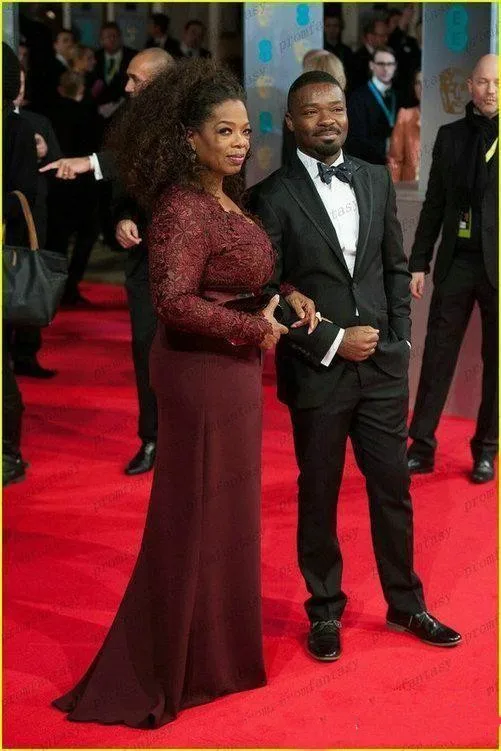 Oprah Winfrey-Robe en dentelle bordeaux à manches longues pour mère de la mariée, robes de soirée, robe de tapis rouge de célébrité, taille personnalisée