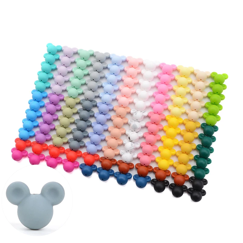 LOFCA 10pcs/lot Mouse Silicone Beads Baby Teether Toy Soft Chew Teething BPA Free DIY Charm Necklace Food Grade Jewelry