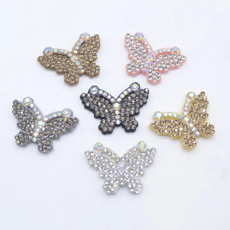 20Pcs 30*22mm Padded Rhinestone Butterfly Patches for DIY Crafts Clothes Hat Headwear Hair Clips Decor Appliques Accessories