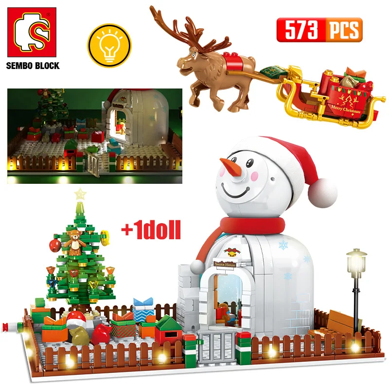 

SEMBO City Street View Architecture Snowman House Building Blocks Friends Christmas Elder Small Home Bricks Toy for Kids Gifts