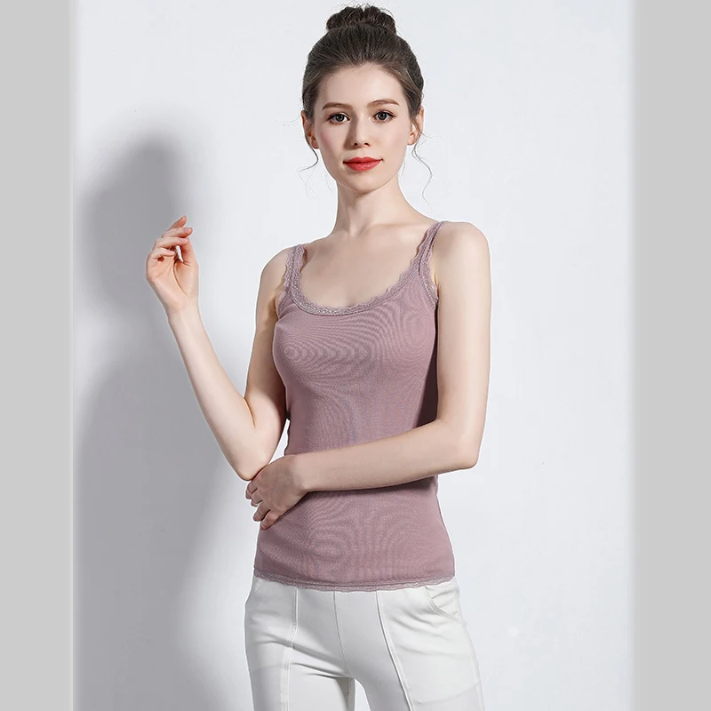 SofBeauForY  Korean Style Slim Female Shoulder Comfortable New Cotton Lace Brim Vest Halter Blouse Women Camisole