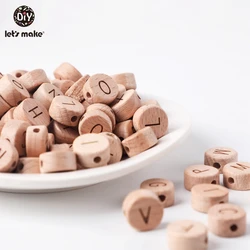 Let'S Make 50Pc Diy Handmaking Wooden Beads Round Beech Wood Alphat English Letter Beads For Rattles Baby Toys Wooden Teether
