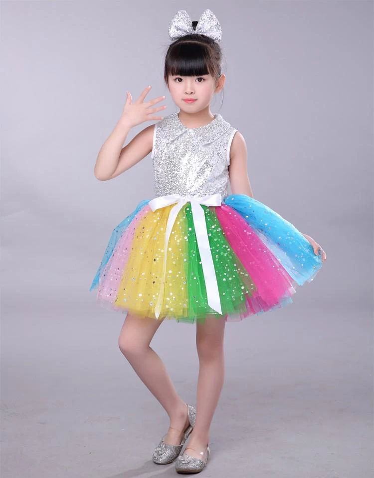 Girl Tutu Modern Dance Costume Children Sequin Jazz Dance Fashion Latin Dancing Dress Stage Show Dresses Jazz Costumes For Girl