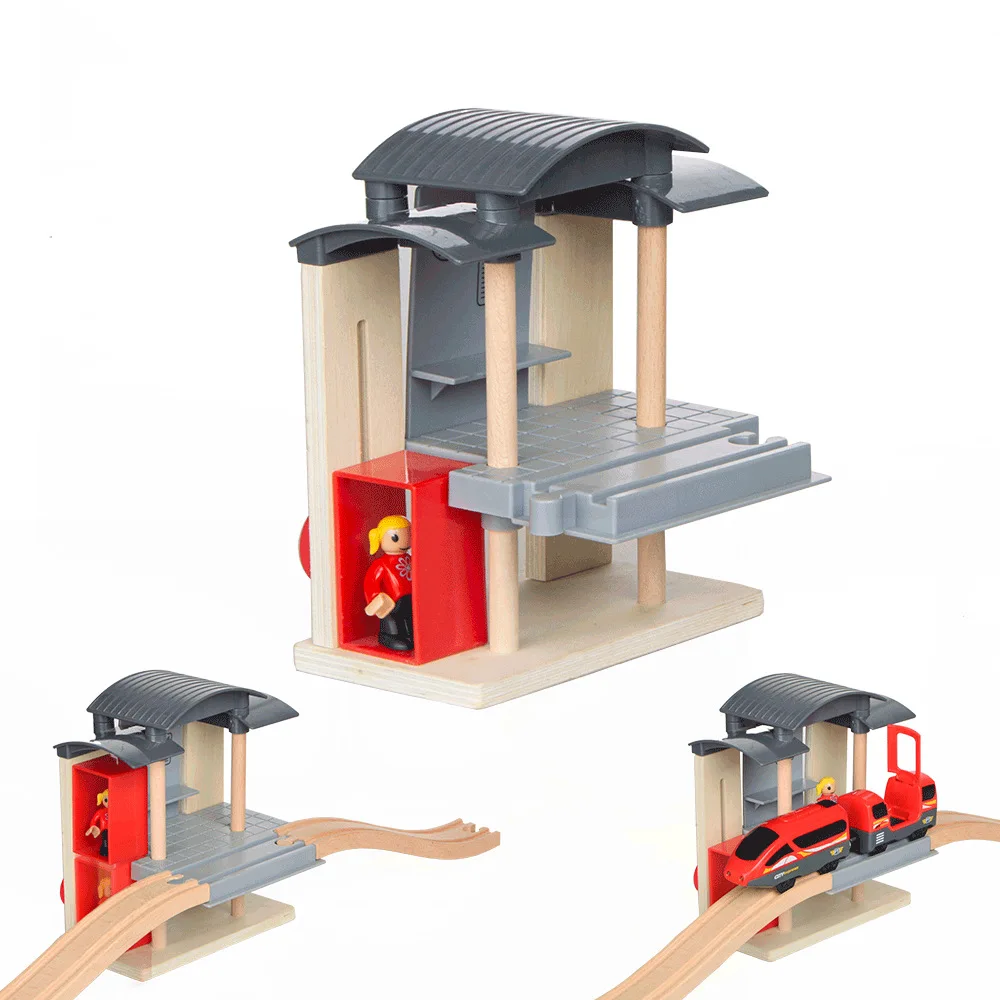 Wooden Railway Train Station Wooden Track Toys Electric Train Track Accessories Fit For All Brand Wood Tracks Toys For Children