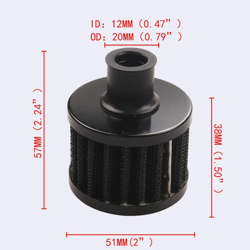 Universal Car Air Filter 12mm Aluminium Alloy High Flow Round Tapered Cone Closed-Top Cool Racing Modification Accessories