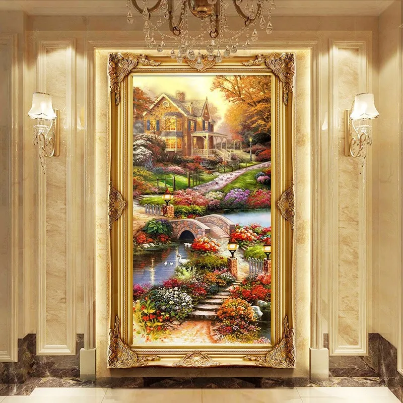 AB Round Full Diamond Landscape 5D Diamond Painting Golden Manor DIY Diamond Embroidery Kit Decorative New Arrival
