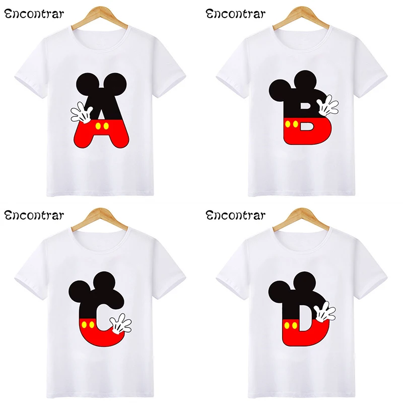 

Cartoon Mouse 26 Letters Name Kids T shirt Alphabet Funny Boys Clothes Birthday Baby Girls T-shirts Summer Children Tops,HKP2603