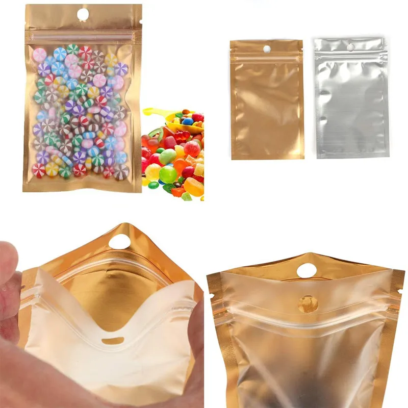 50Pcs Aluminum Foil Mylar Self Sealing Zipper Bags Flat Metallic Foil Bags with Resealable Lock Seal Zipper for Food Storage