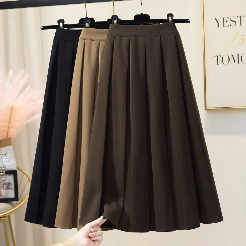 

Woolen Casual A-Line Pleated Skirt Women's Autumn And Winter Slim Mid-Length Elastic High Waist Skirt Mujer Faldas Spring M2173