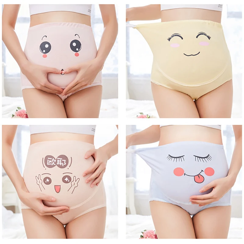 Bragas íntimas de algodón para mujeres embarazadas, vendaje de maternidad, vientre ajustable, ropa interior de dibujos animados, Color sólido