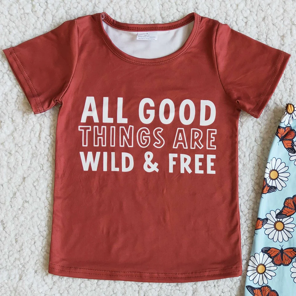 Hot Sale Baby Girl Clothes All Good Things are Wild and Free Girls Clothing Toddler Outfits Cute Kids Baby Clothes Set Wholesale