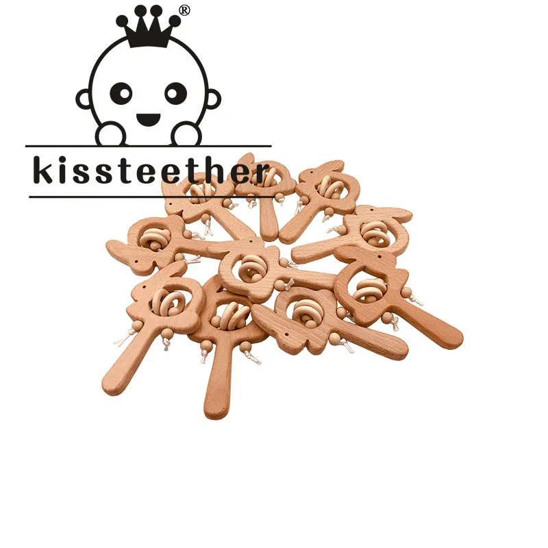 Kissteether Food Grade Deer Beech Wooden Teethers Baby Teether for Kids Children's Toys Diy Making  Rings Teething 