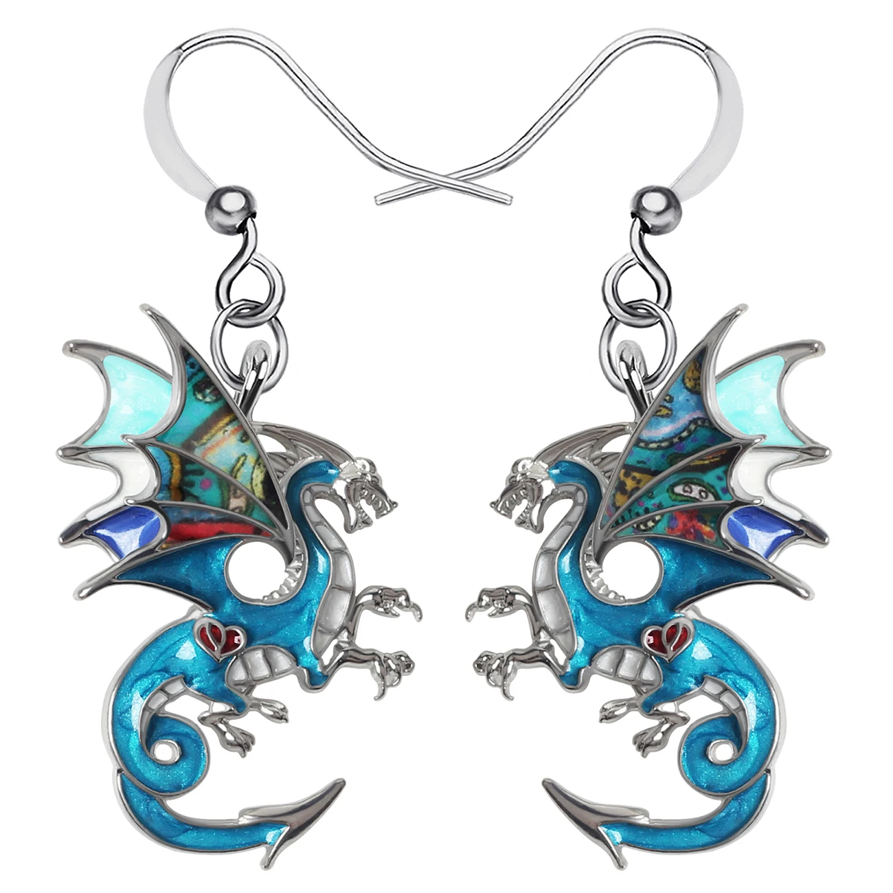 BONSNY Enamel Alloy Floral Curly Tail Roaring Dinosaur Dragon Earrings Drop Dangle Fashion Jewelry For Women Girls Teens Gifts
