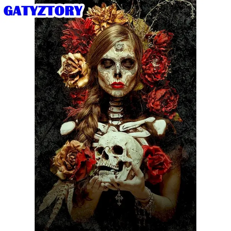 GATYZTORY Pictures By Numbers Horror Skull Girl DIY Oil Painting By Numbers HandPainted Home Decor Kits Drawing Canvas Figure