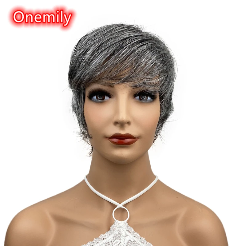 

Onemily короткие прямые синтетические парики для Для женщин девочек Косплэй тема вечерние вечернего выхода на выход Fun серый
