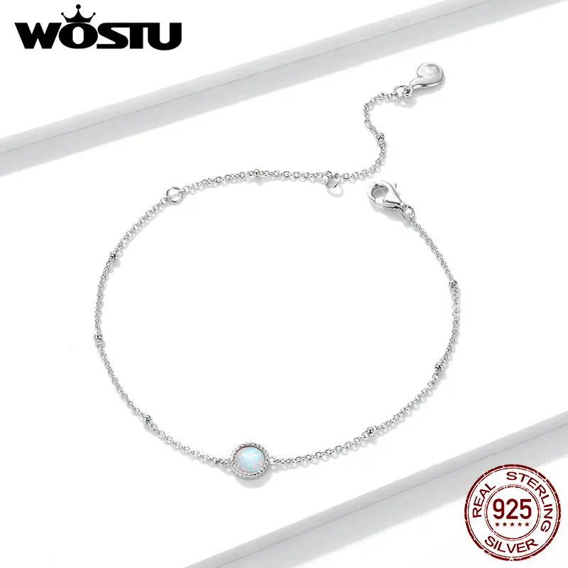 WOSTU Chain Bracelets 100% 925 Sterling Silver Gorgeous Opal Chain Women Bracelets Lobster Clasp Sterling Silver Jewelry FNB054