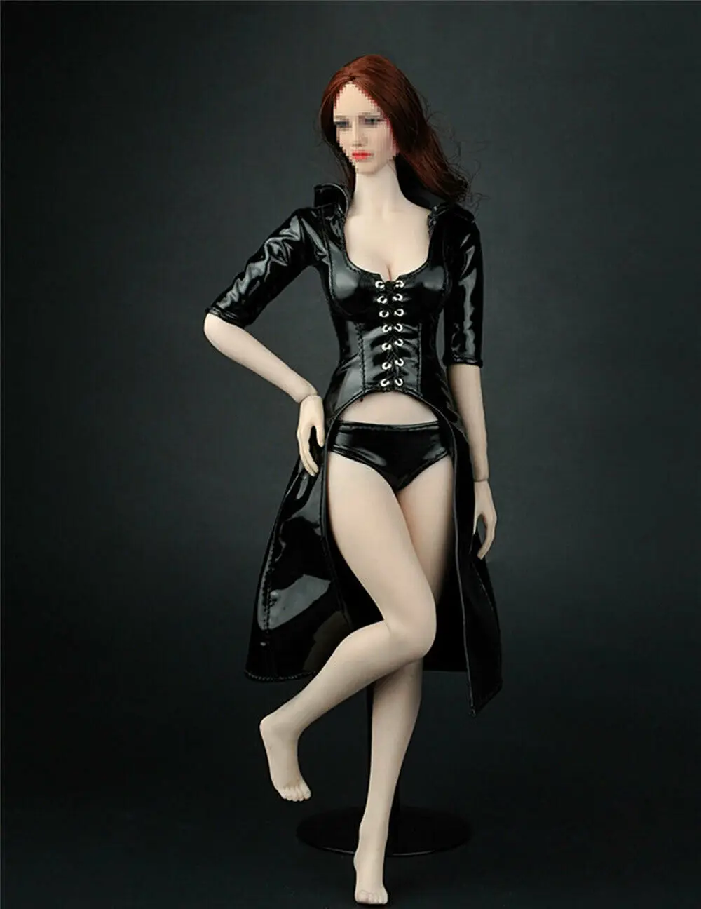

1/6th Women's Hooded Leather Trench Coat Model for 12" Doll