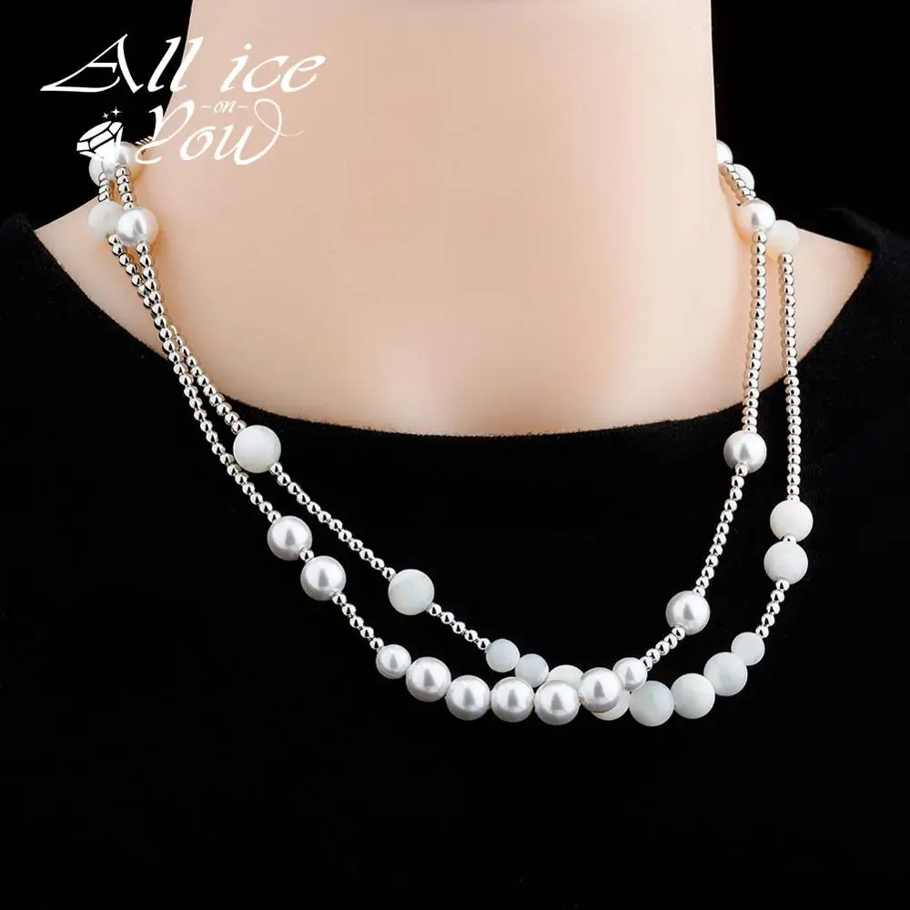 ALLICEONYOU New Retro Fashion Natural Round Large Pearl Necklace Luxury Chain Hip Hop Jewelry Choker For Women Gift