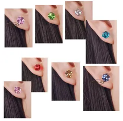 LUXUSTEEL Small Earrings Multilayer Color Chooer Stainless Steel Anti-allergy Geometry Clear Crystal Earrings Bijoux Babygirl