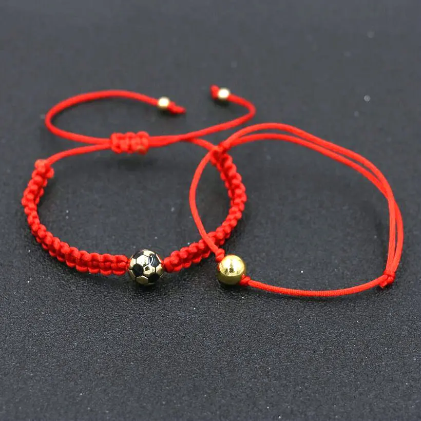 Handcrafted Gold Color Ball Football Charm Braid Bracelets Men Women Red Thread Bracelet Girls Boy Kids Lovers\' Lucky Gift