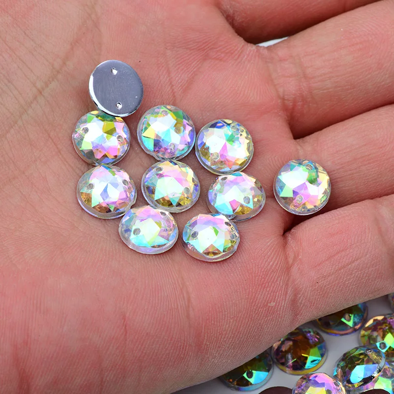 JUNAO 6 8 10 12 16 20 30 mm Round Sewing Crystal AB Rhinestones Sew On Flatback Acrylic Strass Stones For Clothes Decoration