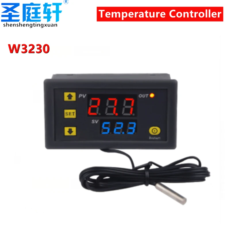 W3230 12V 24V AC110-220V Probe line 20A Digital Temperature Control LED Display Thermostat With Heat/Cooling Control Instrument