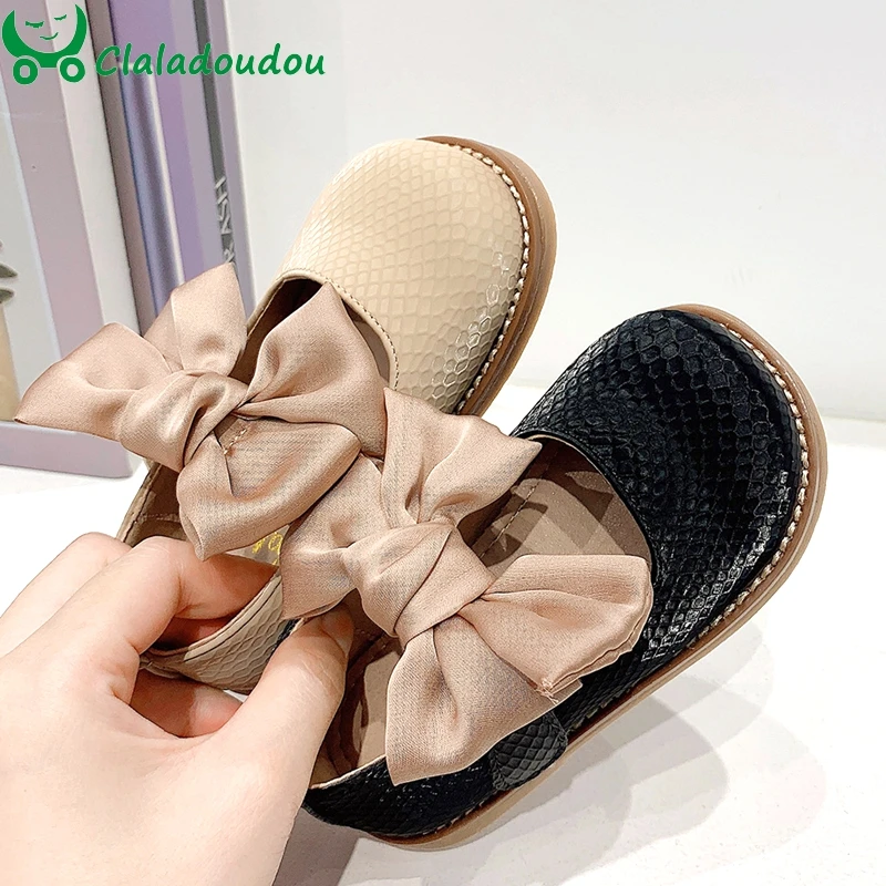 13.5-19cm Brand New Girls Single Princess Shoes Khaki Solid Children's Flat Shose Kid Baby Bowknot Shoes 2021 Spring Autumn Shoe