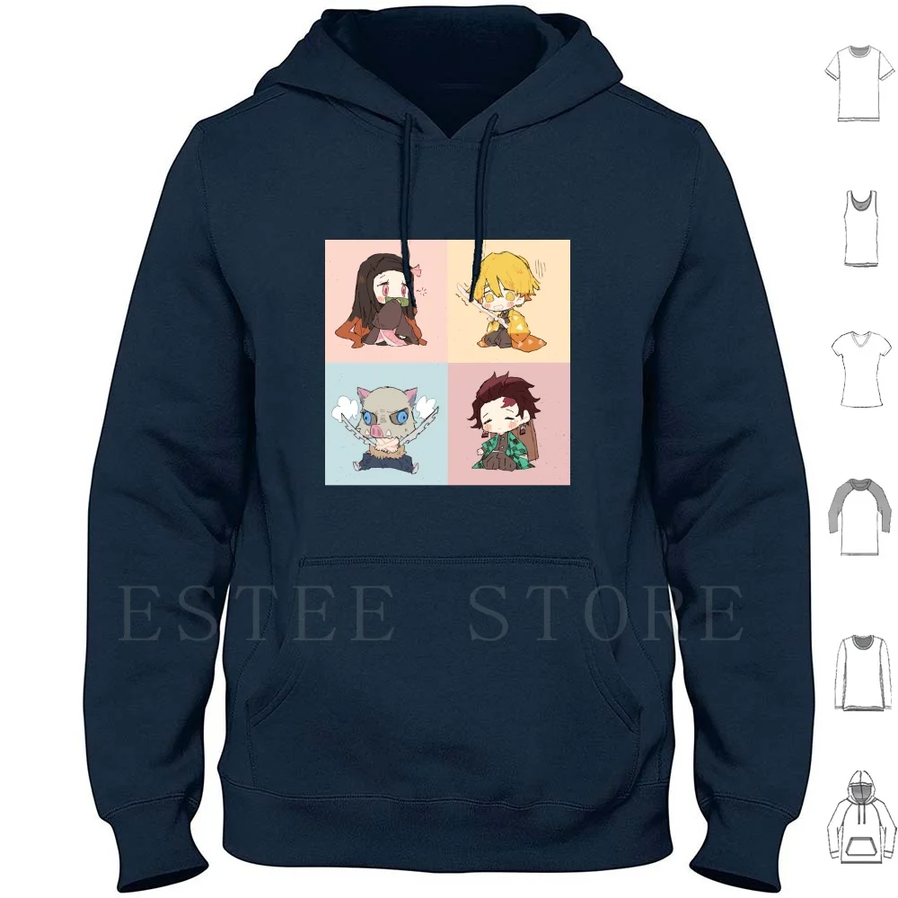 

Kimetsu No Yaiba Derpy Chibis Толстовки с длинным рукавом Kimetsu No Yaiba Demon Nezuko Tanjiro Inosuke
