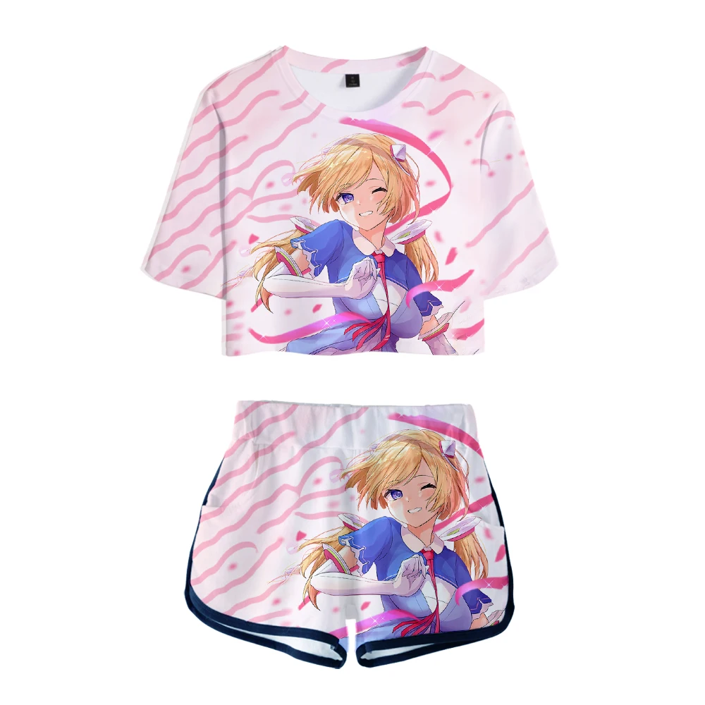 

HOLOLIVE VTuber Aki Rosenthal 3D Summer unisex Sets Sexy Short Tops+shorts Elastic Waist Suit Vitality Kawaii Two Piece Sets