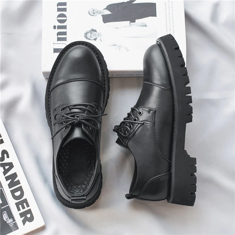 New Casual Fashion Trend Men Shoes Thick Bottom Breathable Lace-up Real Leather Loafers Men Luxury Sneakers Tooling Oxfords