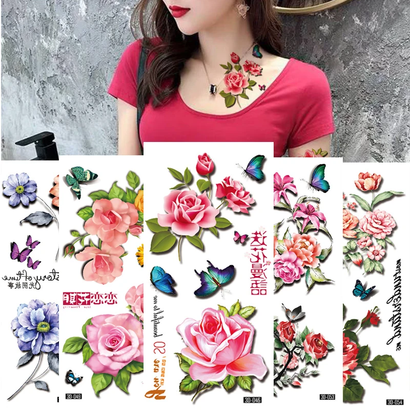 36 Pieces/set Waterproof Transfer Body Tattoo Temporary Tattoo Sticker Flower Rose Butterfly Art Fake Beauty Flash 3D Tattoos