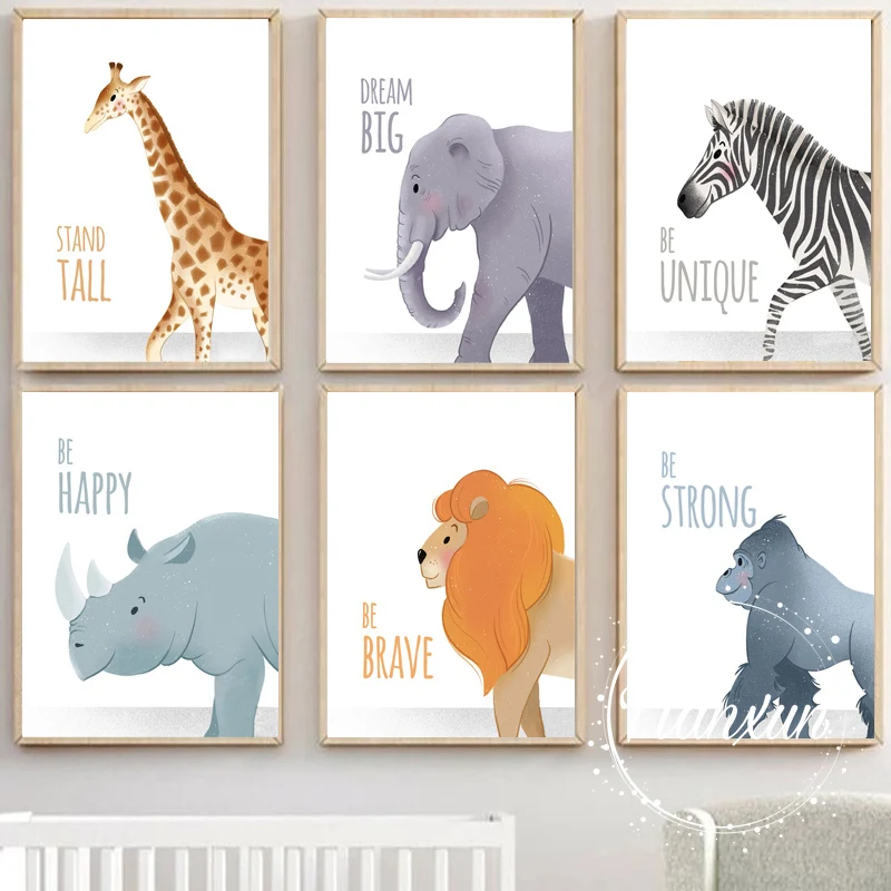 Animal Decoration Sheets Picture Wall Art Poster Children's Canvases Room Paintings For Nursery Decorative Prints Wall Posters