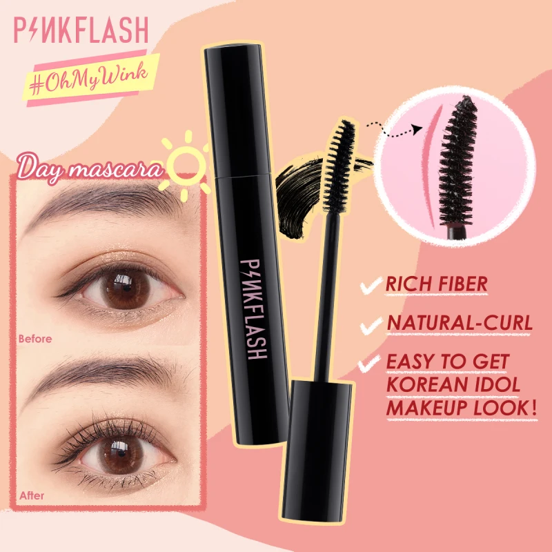 PINKFLASH Mascara Day & Night Lengthening Volume Eyelash Primer Mascara Fiber-filled Micro-curl Natural Lengthening TSLM1