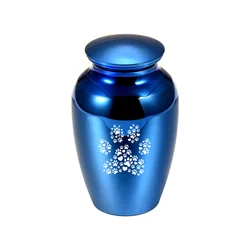 Aluminum Alloy Pet Caskets Urns Large Paw Print Memorial Urn Dog Cat Ashes Holder Cremation Urn for Human Pet Ashes Blue/Black