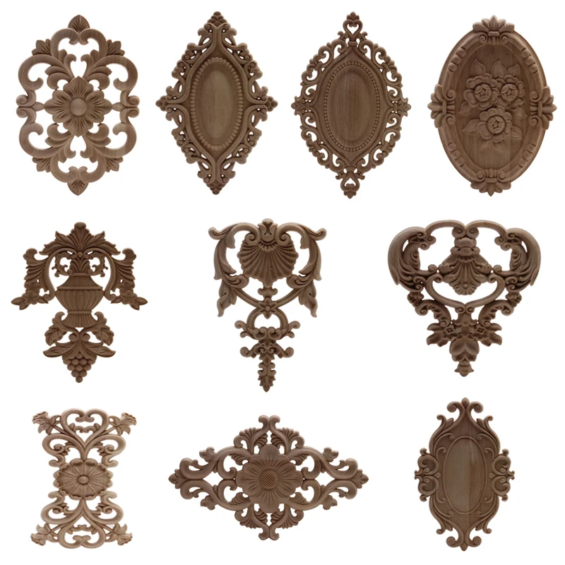 Wood Figurines Onlay Wood Applique Wood Decal Decor Antique European Long Large Floral Wooden Furniture Cabinet Walls European