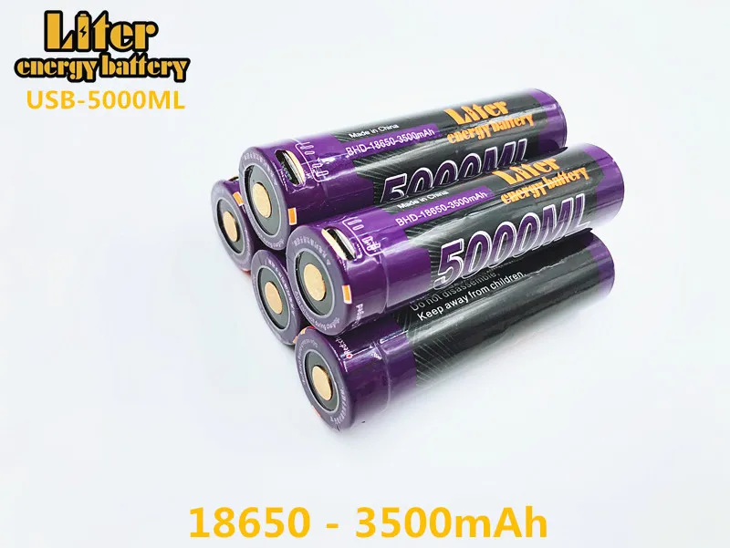 

8PCS Liter energy battery USB 5000ML Li-ion Rechargebale battery USB 18650 3500mAh 3.7V Li-ion battery + USB wire