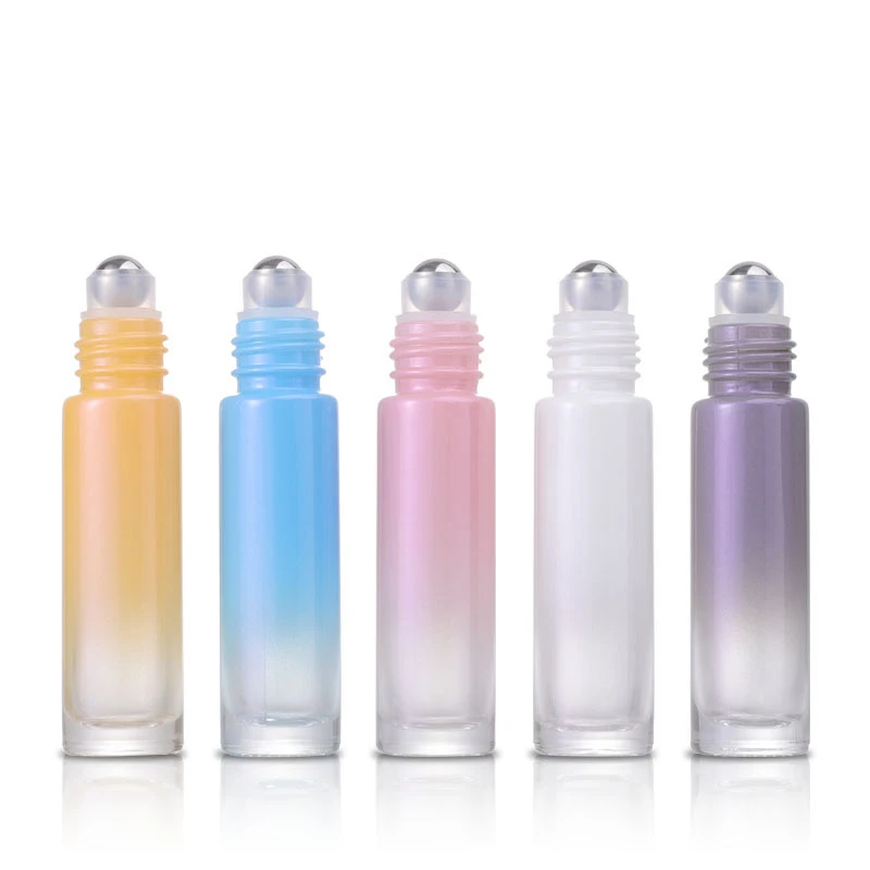 Gradually Changing Color Rolling Glass Bottles10ml Steel Roller Ball Massager Essence Perfume Refillable Empty Container