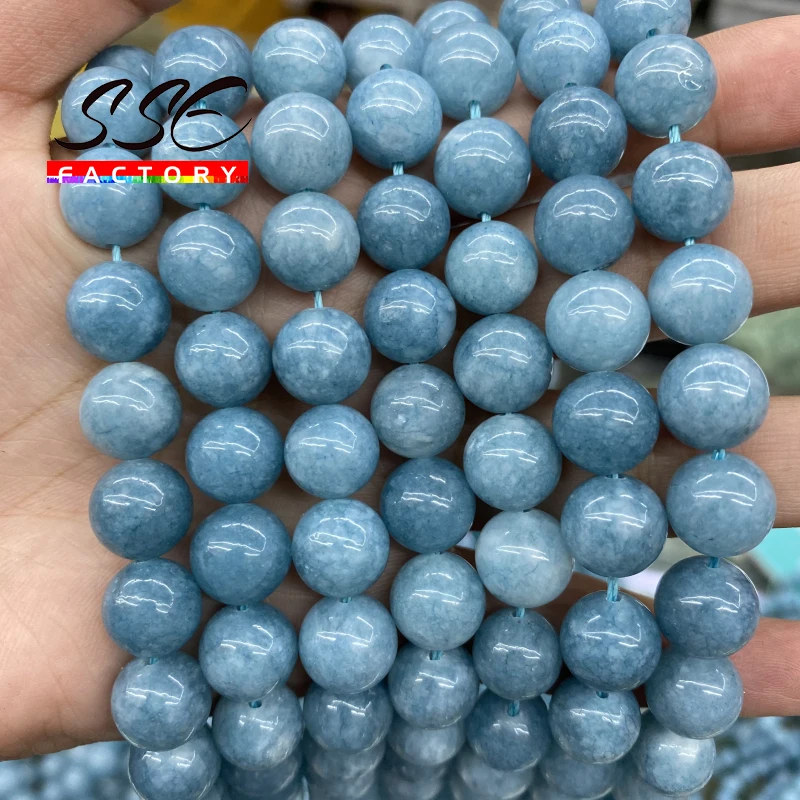 Natural Stone Beads Blue Aquamarin Angelite Round Loose Beads 4 6 8 10 12 MM Pick Size For Jewelry Making DIY Bracelet 15\