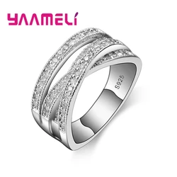 Anillos de plata de ley 925 para hombre y mujer, joyería con incrustaciones de cristal, superposición cruzada, bisutería, envío directo, 5-6-7-8-9-10-11-12-13