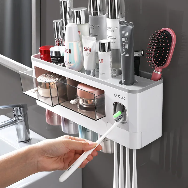 

Storage Bins Nail Free Magnetic Suction Toothbrush Rack Washing Suit Drawer Toothpaste Finishing Shelf Bathroom Storage