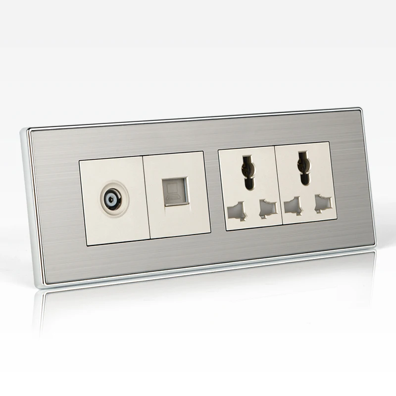 

Z 197*72 мм, 10 А, 110 ~ 250 В, роскошная серебряная настенная розетка, панель для телевизора, телефона, многофункциональная настенная розетка с 6 отверстиями