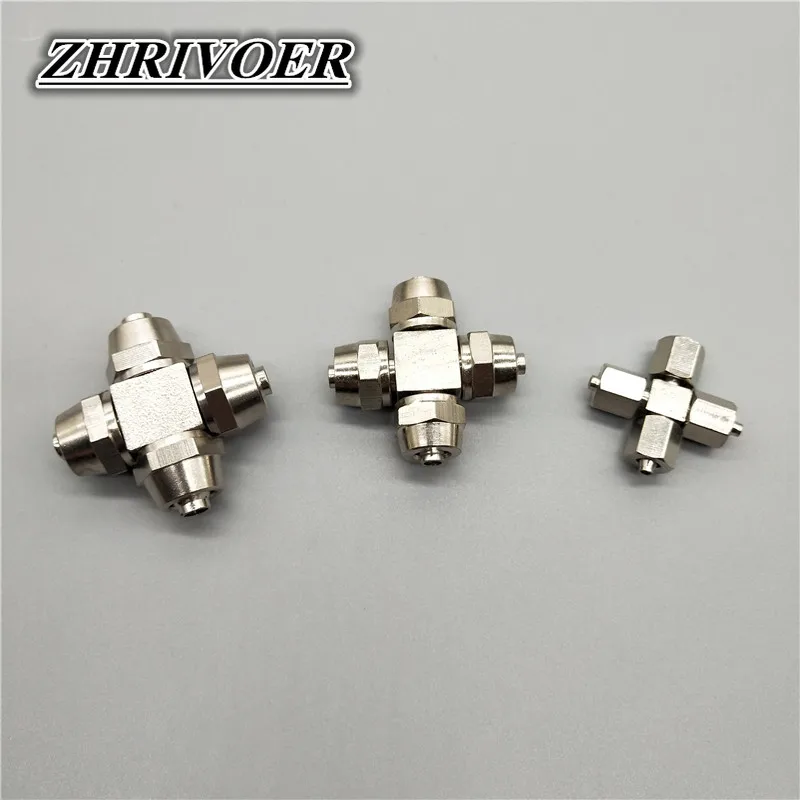 PZA-4 6 8 10 12mm Quick Twist Connector Cross Type 4 Ways Nickel Plated Brass Pneumatic Fast Push Air Fitting for PU Tube